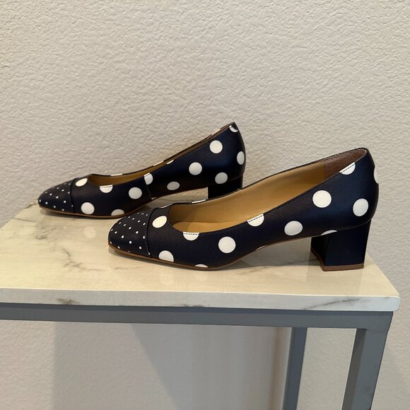 Talbots Indigo Blue/TA Ivory Claire Blue and White Polka Dot Heels - Picture 8 of 9